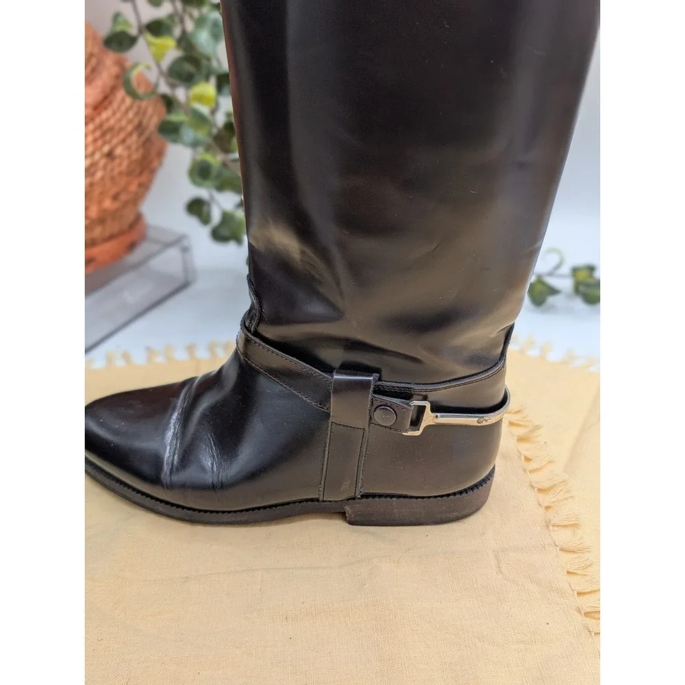 Saks Fifth Avenue Italian Leather Riding Boots Tall Knee High Black Brown Size 5